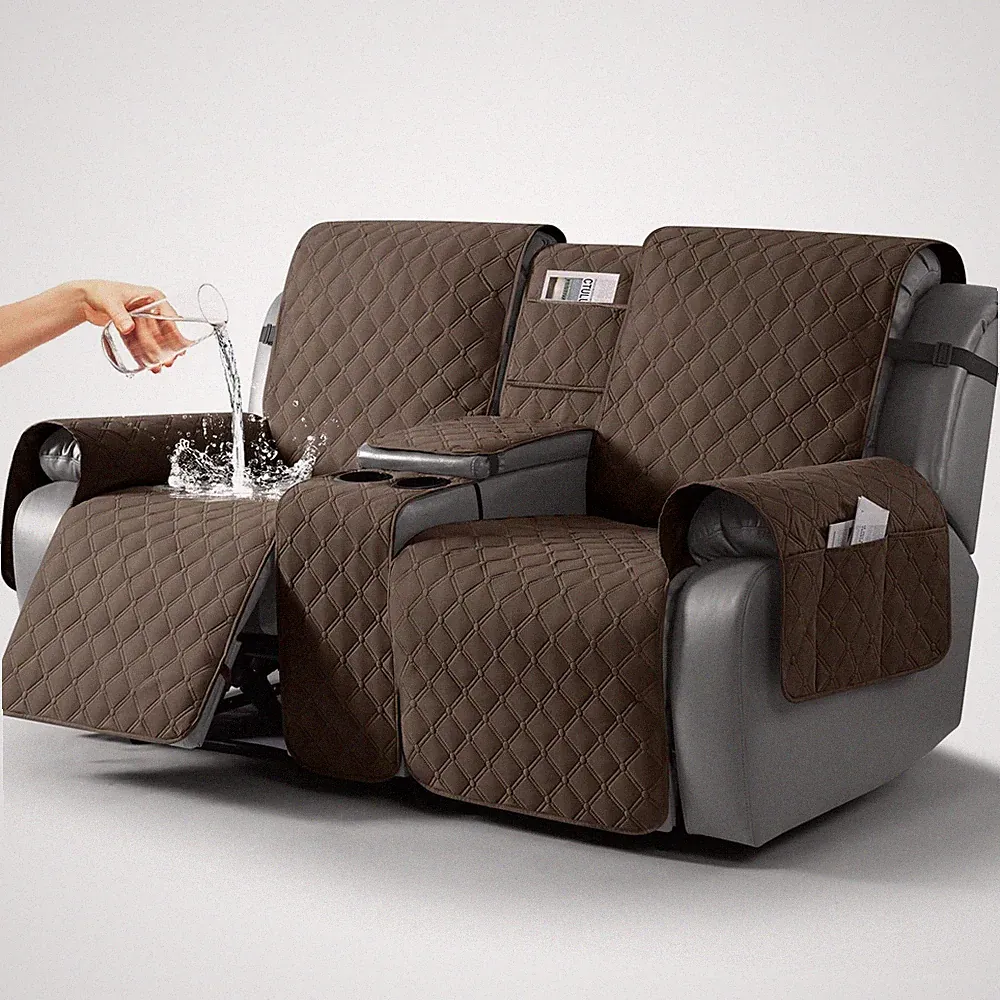 100% Waterproof Loveseat Recliner Cover with Center Console, Reversible Recli...