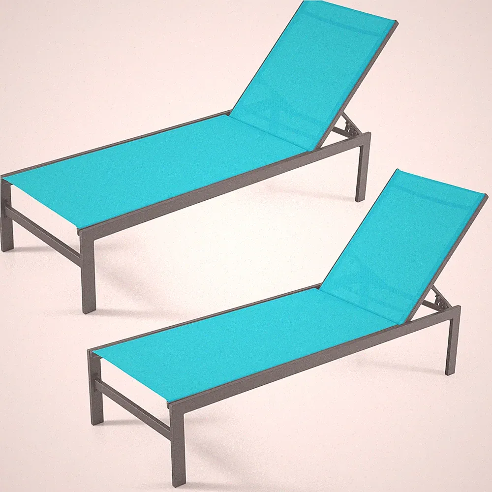 2PCS Patio 6-Position Lounge Chair Chaise Aluminium Adjust Recliner, Turquoise