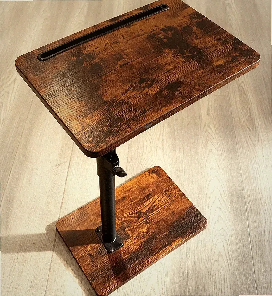 360° Swivel Adjustable Sofa Arm Tray Table Rustic Side Table