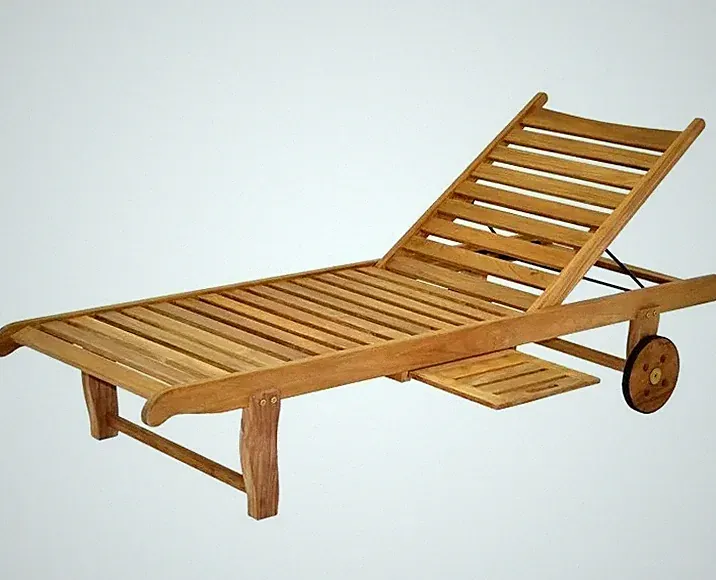 Amazonia Windu 1-Piece Outdoor Wheelounger w Tray Certified Teak Chaise Lounger