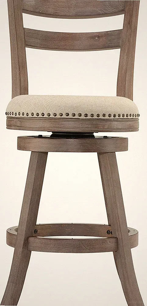 Beige Fabric Swivel Counter Stool with Back and Solid Wood Frame