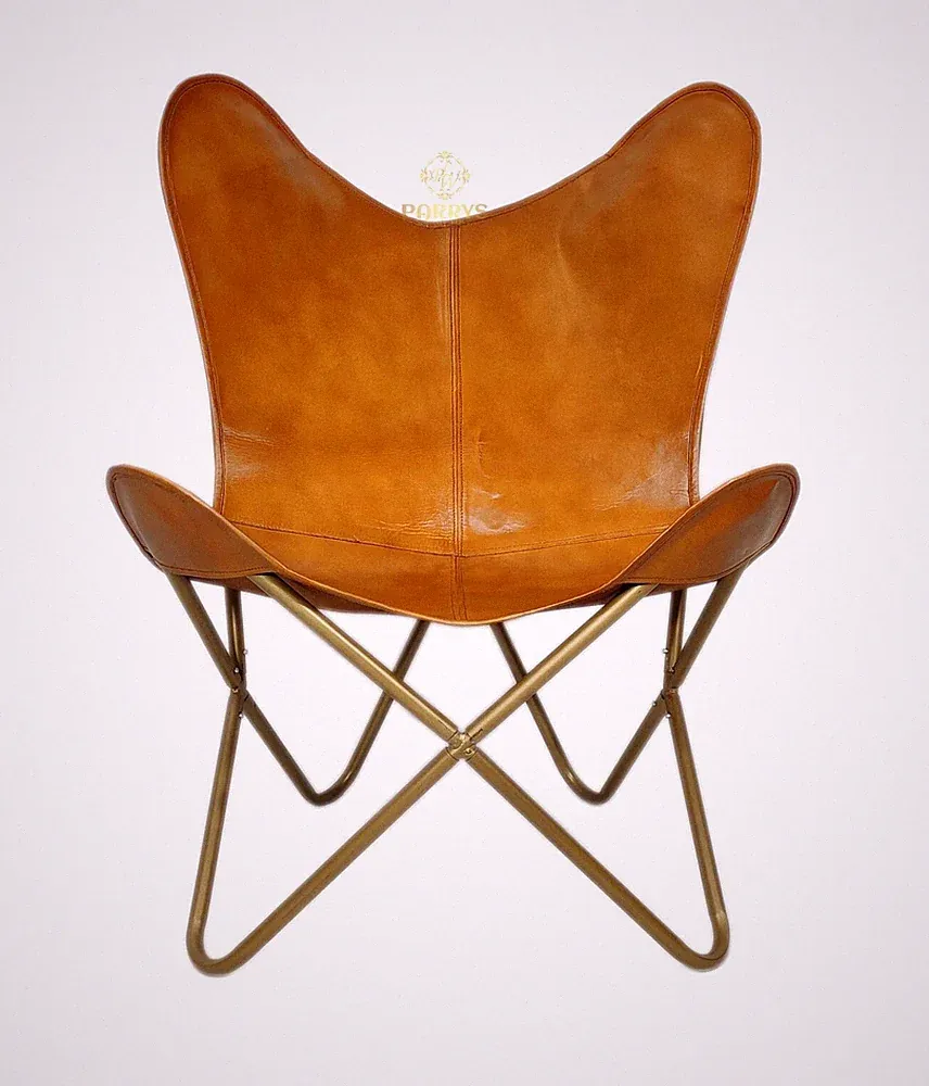 Butterfly Genuine Leather Chair Folding Sling Lounge Chair Rustic Boho Accent Pl