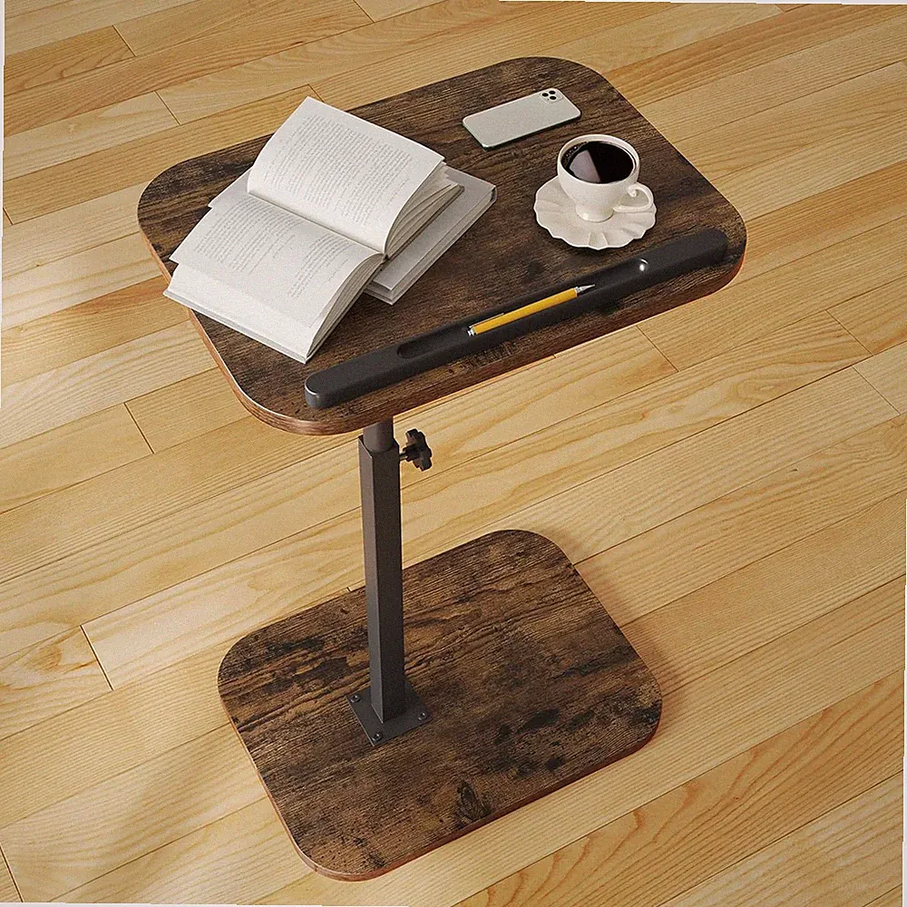 C-Shaped Sofa Arm Side Table TV Tray Small End Table Rustic