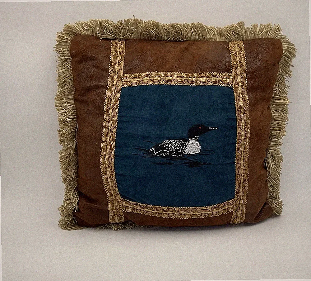 Carstens Loon Rustic Cabin Throw Pillow Featuring Loon W/ Fring Edges 18X18