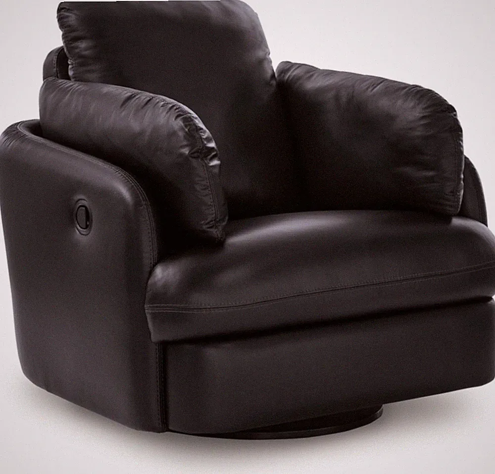 Contemporary Black Leather Swivel Glider Recliner by