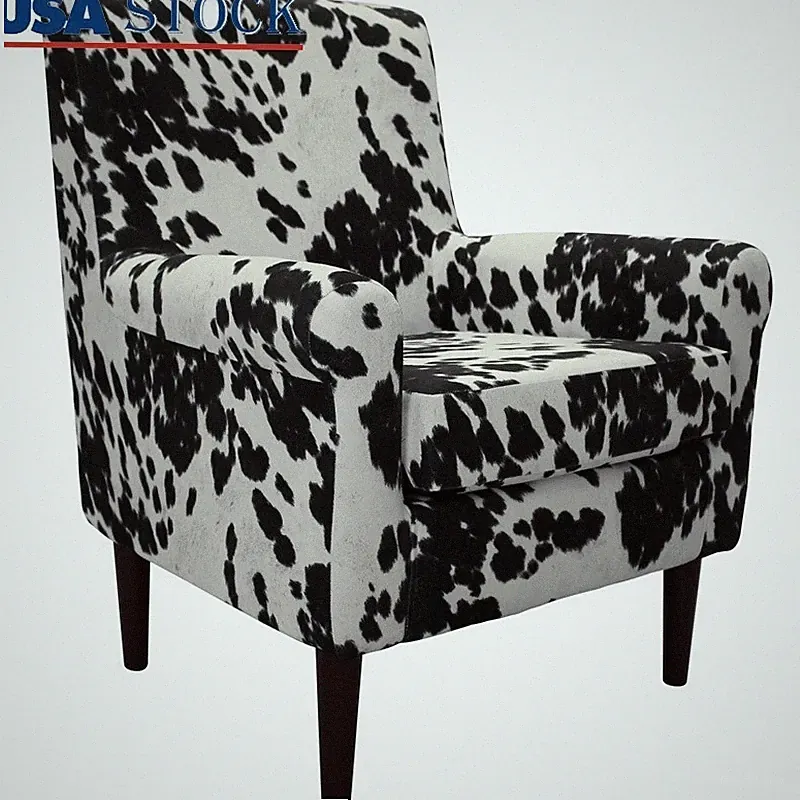 Contemporary Rolled Arm Cowprint Lounge Chair Fabric Armchair Living Room New