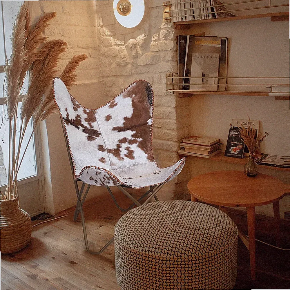 Cowhide Butterfly Lounge Chair Handmade Rustic Home Décor Furniture