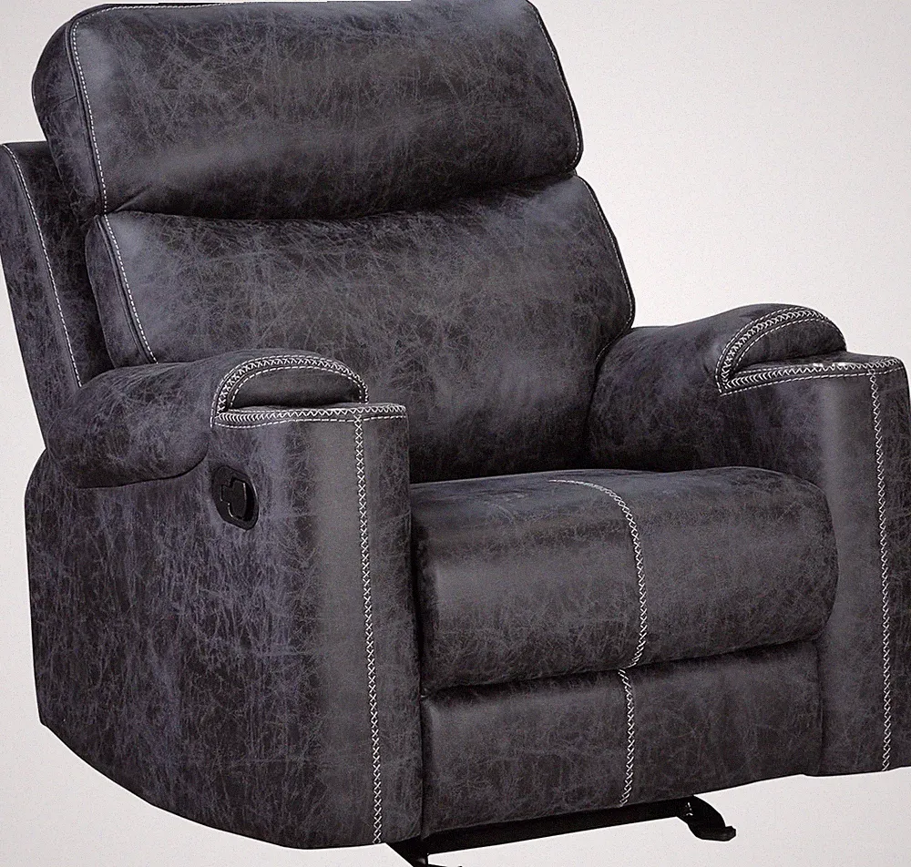 Dark Gray Upholstered Glider Recliner with Hirah Wood Accents