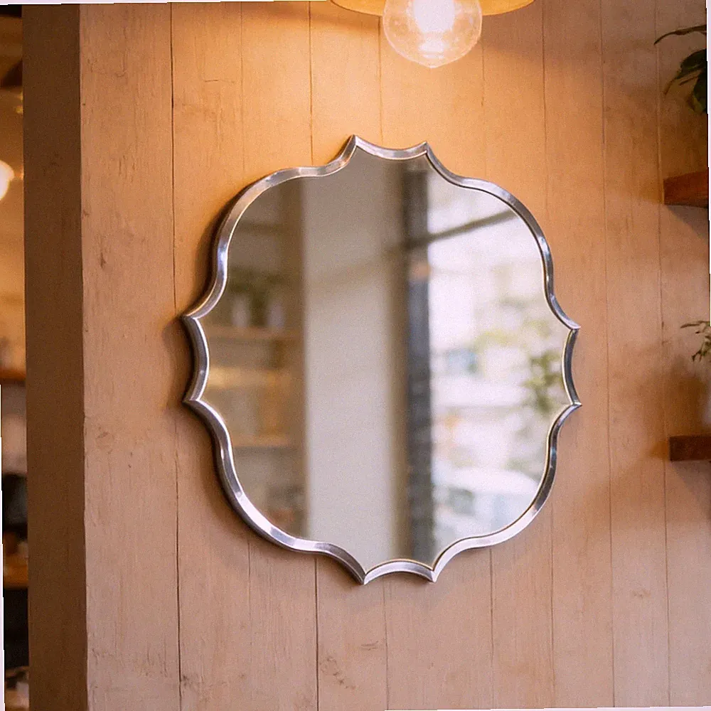 Farmhouse Charm Scalloped Wall Mirror with Beveled Edge for Bedroom Bathroom 24"