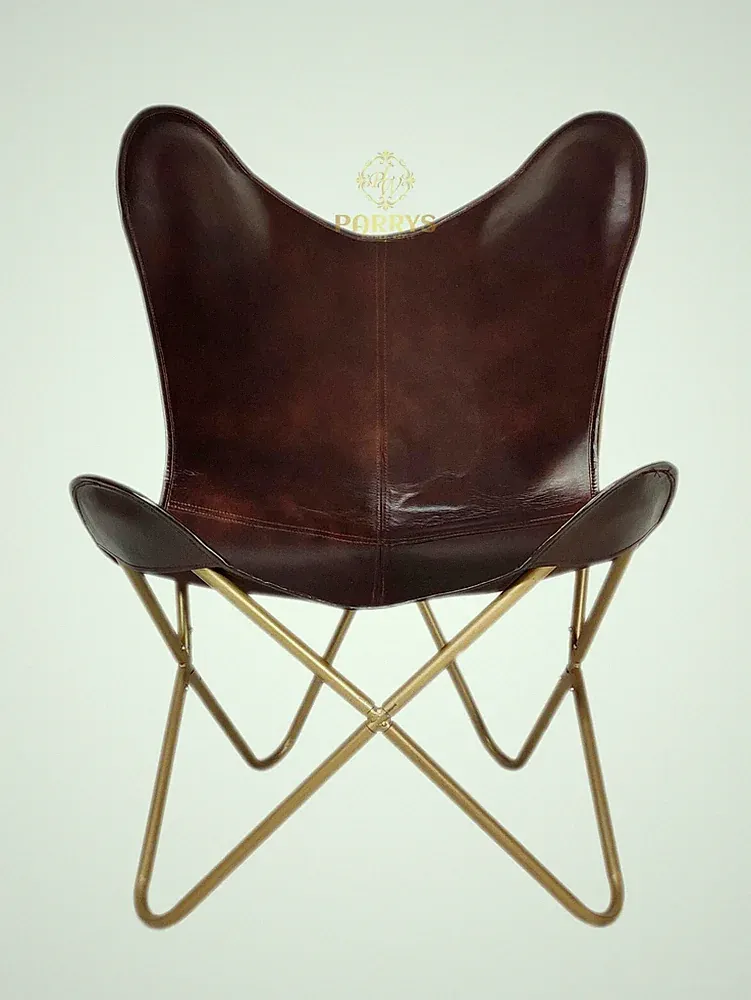 Genuine Leather Butterfly Chair Handmade Folding Lounge Chair Rustic Boho Accent
