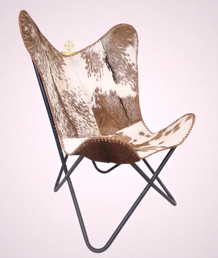 Genuine Leather Butterfly Folding Chair Rustic Modern Lounge Accent Room Plw