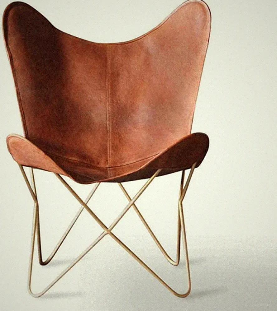 Handmade Rustic Vintage Retro Leather Butterfly Chair Relax Armchair Foldable