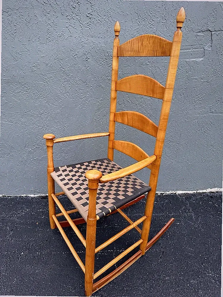 Handmade Wooden Rocking Chair Ladder Back USA David Behm Rustic Farmhouse