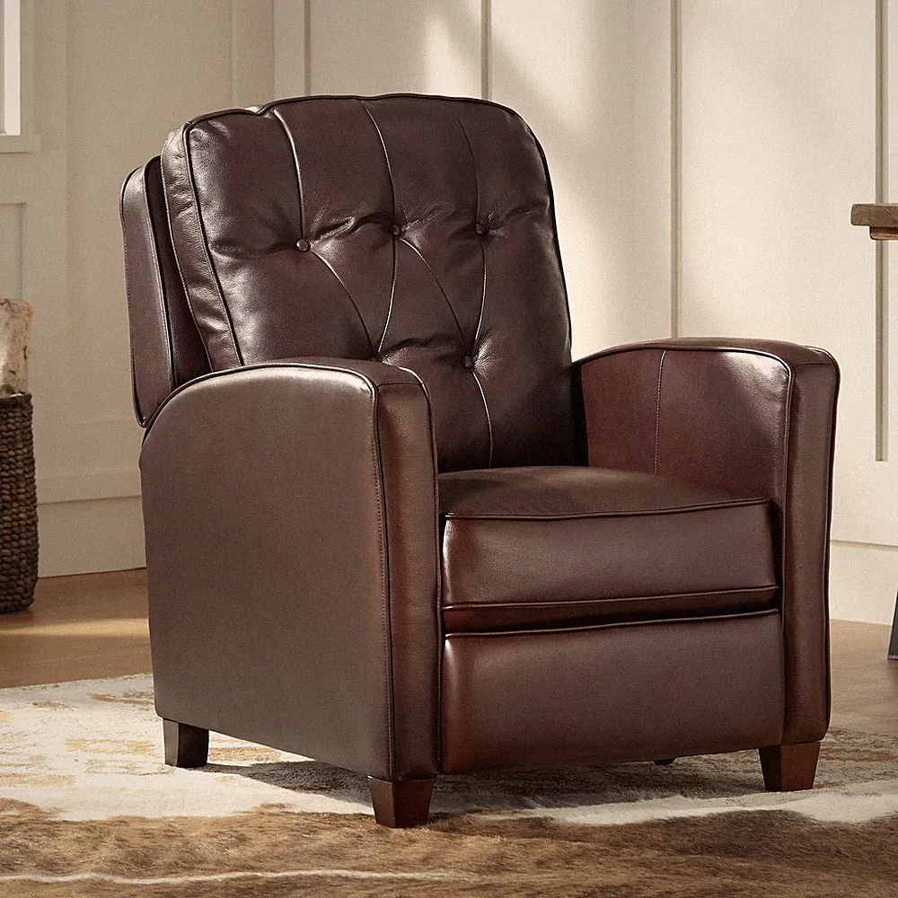 Livorno Chocolate Leather Recliner Chair Armchair Comfortable Manual Footrest