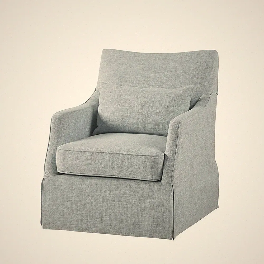 London Swivel Chair - Solid Wood & Plywood, Skirted Metal Base Accent Armchai...