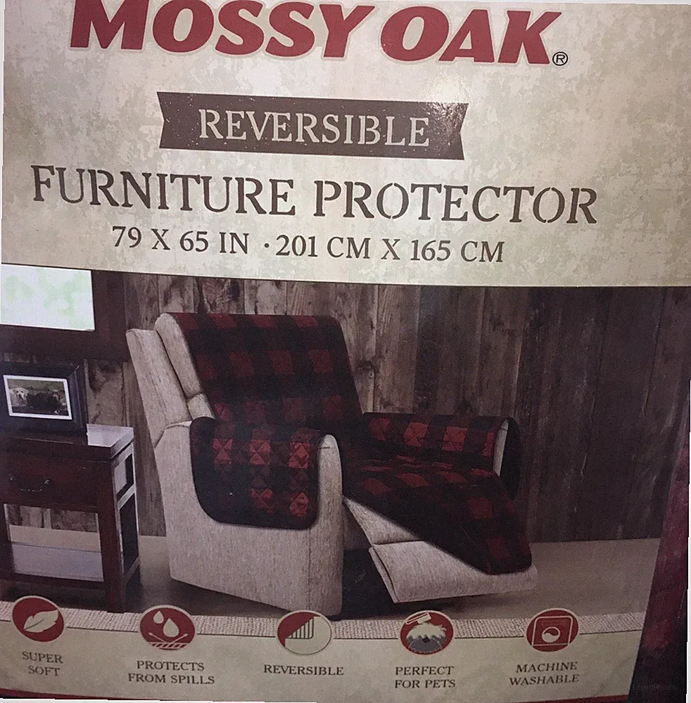 MOSSY OAK BUFFALO PLAID REVERSIBLE RECLINER FURNITURE PROTECTOR Red & Black NIP