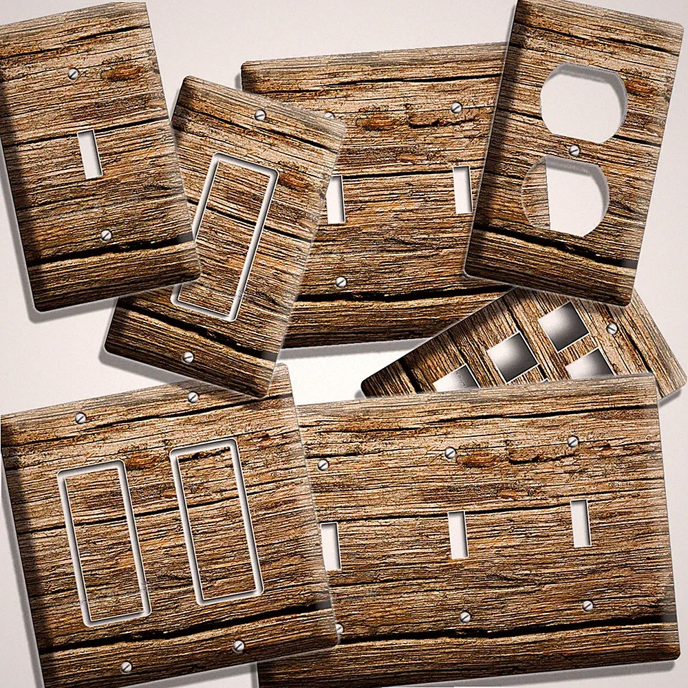 OLD WORN OUT WOOD RUSTIC LIGHT SWITCH WALL PLATE OUTLET KITCHEN FOREST CABIN ART