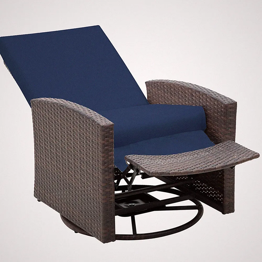 Outdoor Wicker Swivel Recliner Lounge Chair 360° Rotating for Patio Porch Garden