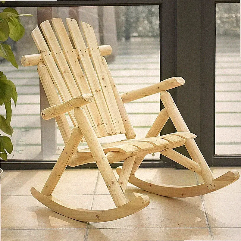 Outdoor Wood Rocking Chair Rustic Log Patio Garden Furniture Porch Seat