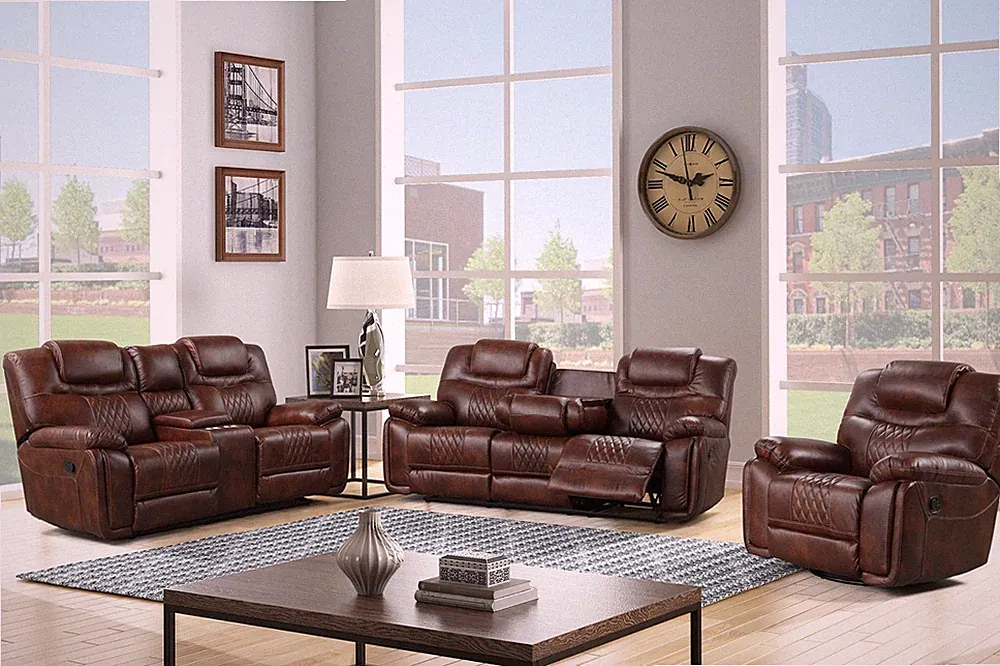 OVERSIZED 3PC Sofa Loveseat Chair Brown Leather Rustic Living Room Recliner Set