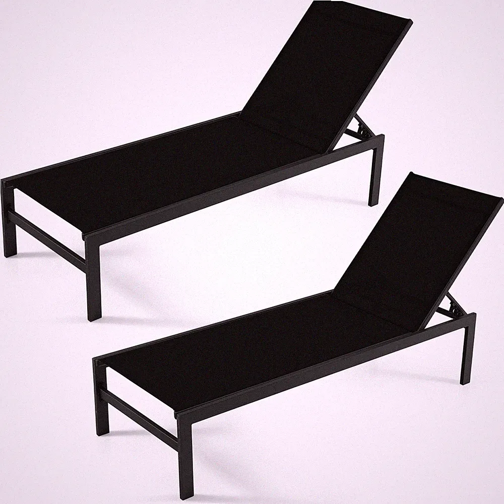Patiojoy 2 PCS 6-Position Lounge Chair Chaise Aluminium Adjust Recliner Black