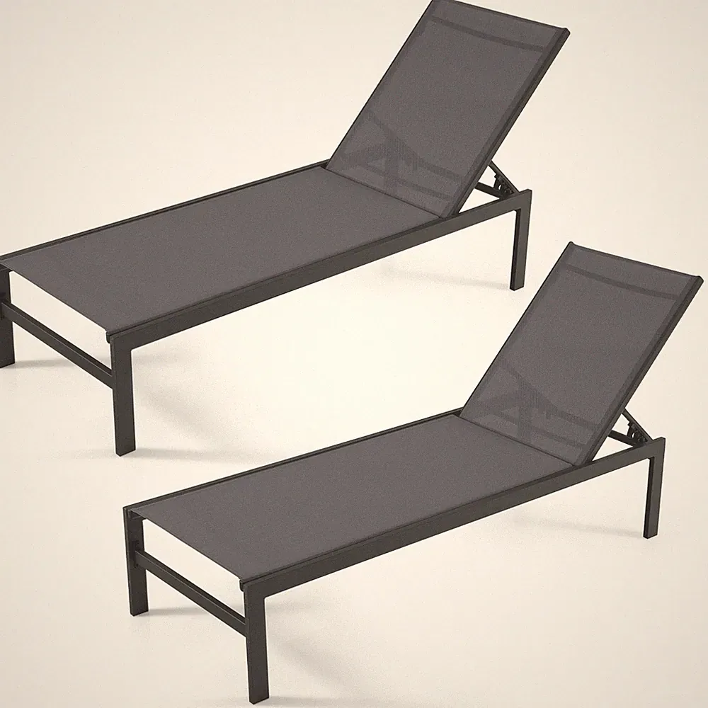 Patiojoy 2 PCS 6-Position Lounge Chair Chaise Aluminium Adjust Recliner Grey