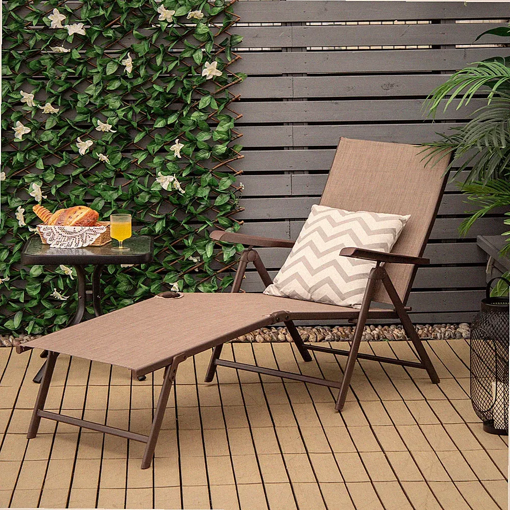Patiojoy Folding Chaise Lounge Portable Outdoor Reclining Chair for Beach Brown