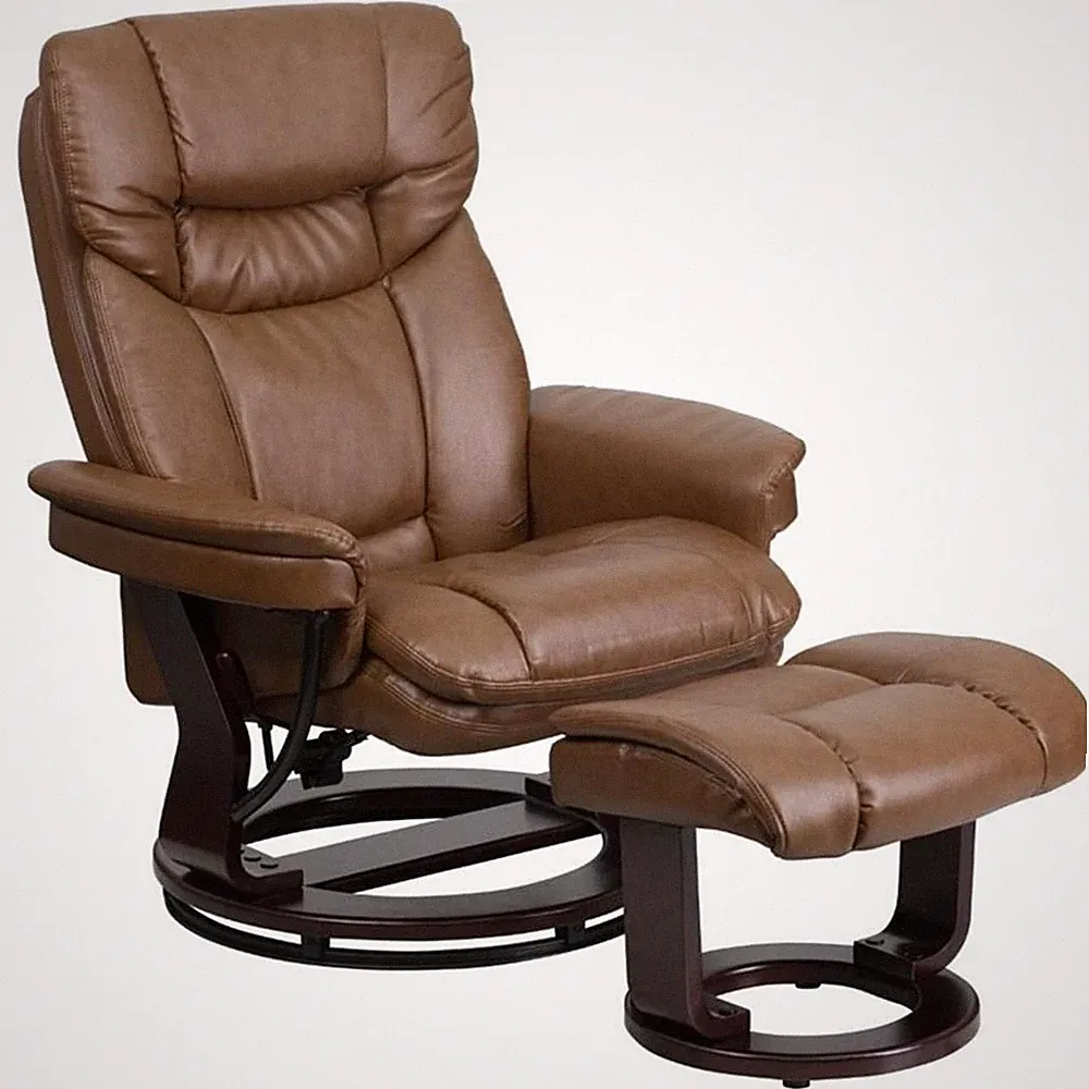 Pemberly Row Contemporary Leather Recliner in Palimino Brown