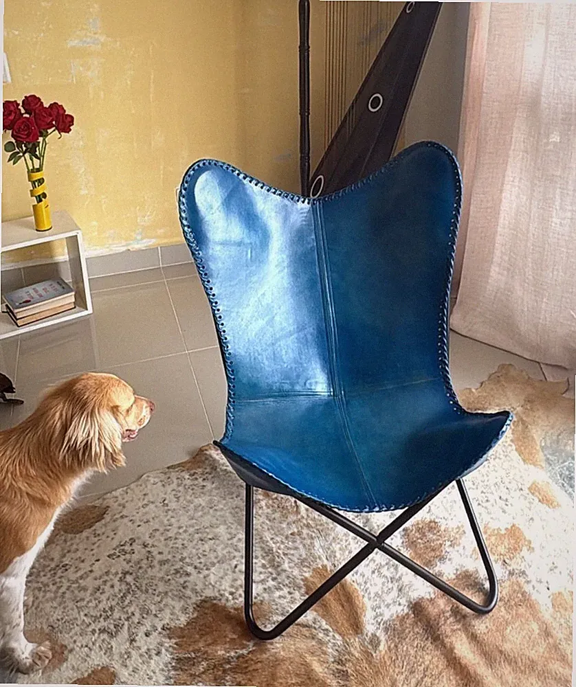 Premium Leather Butterfly Folding Chair Rustic Modern Lounge Seating Plw