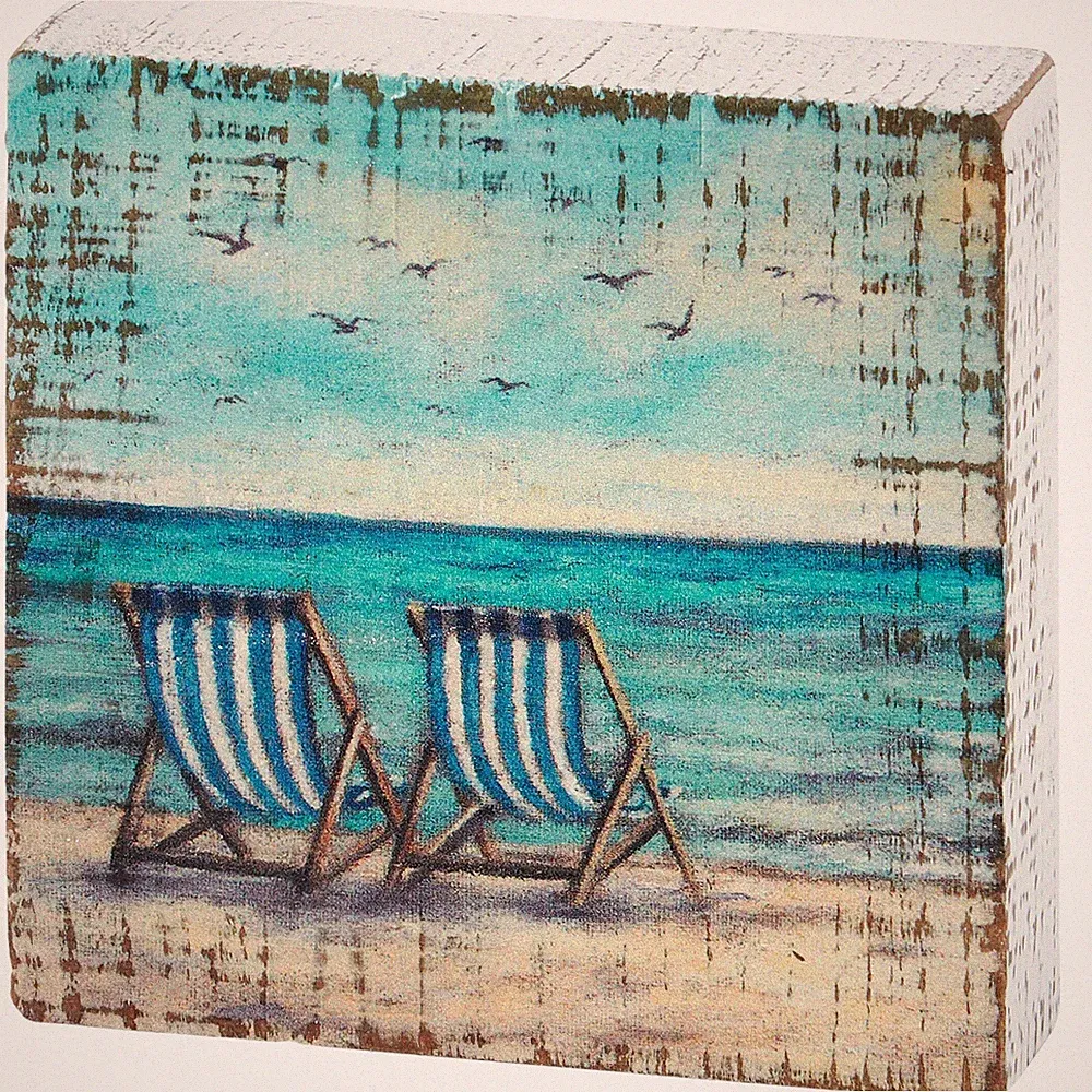 Primitives by Kathy Small Block Sign Beach Chairs Tier Tray Decor House Rustic