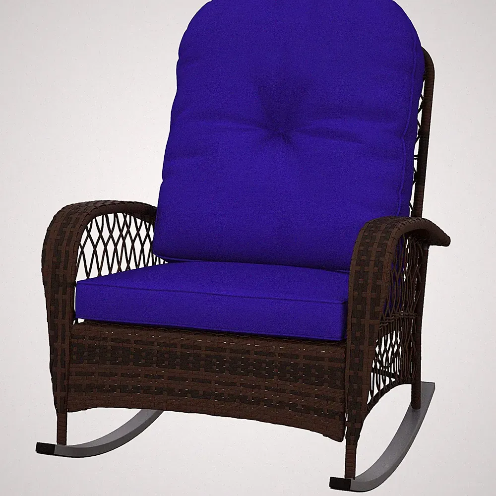 Rattan Rocking Chair Outdoor Wicker Patio Garden Rocker with Cushion Steel Frame