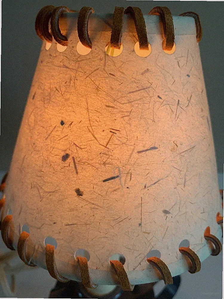 Rustic Cabin Style Clip On Lamp Shades W/Suede Lace Trim Set Of 4 Farmhouse