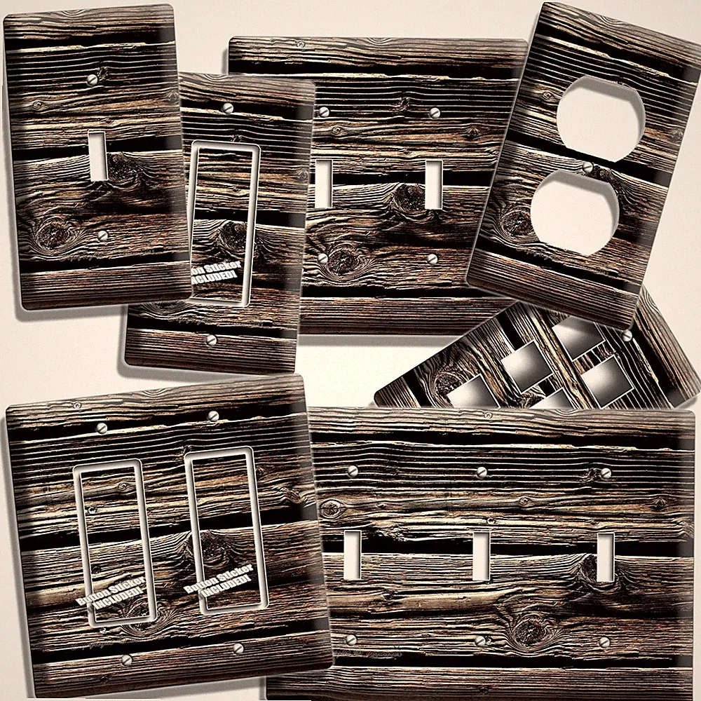 RUSTIC DISTRESSED DARK OLD WORN OUT WOOD LIGHTSWITCH OUTLET WALL PLATE CABIN ART