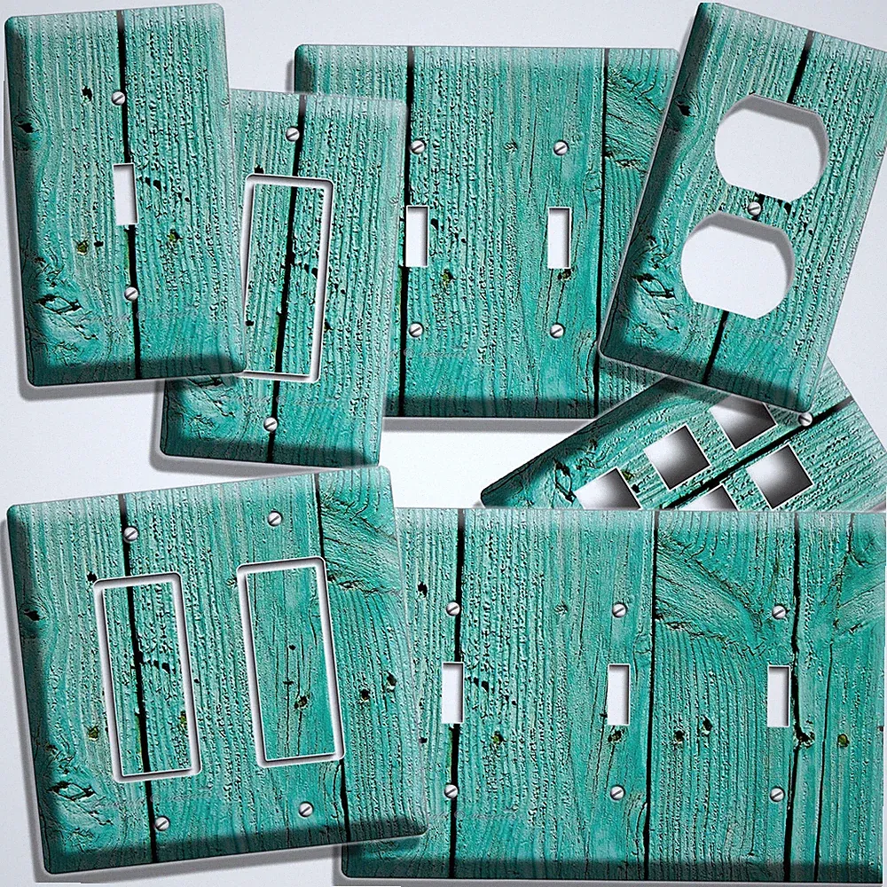 RUSTIC GREEN PAINTED CRACKED WOOD LIGHT SWITCH WALL PLATE OUTLET COUNRY CABIN