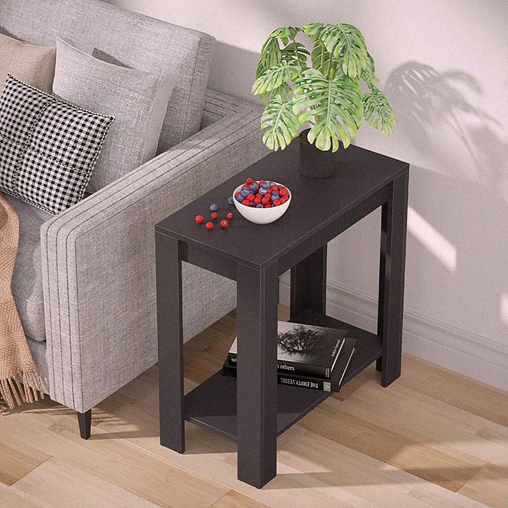 Rustic Side Table Open Accent Table Bedside Storage Slim End Table Living Room