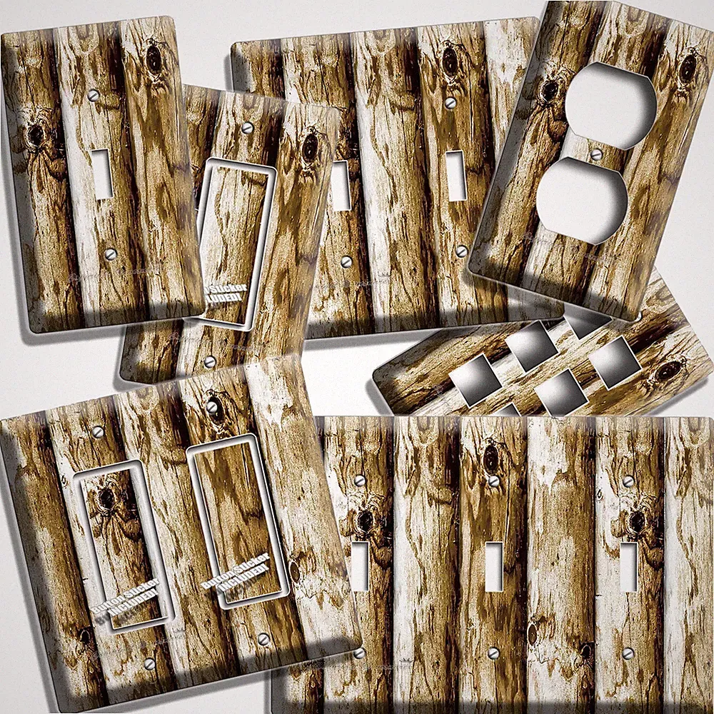 RUSTIC WOOD LOGS LIGHT SWITCH OUTLET PLATE HUNTING CABIN BARN COUNTRY HOME DECOR