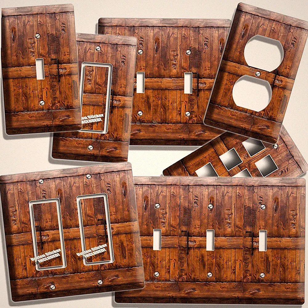 RUSTIC WOOD RANCH BARN DOOR LIGHT SWITCH OUTLET PLATE ROOM CABIN HOUSE ART DECOR