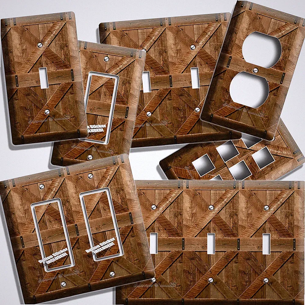 RUSTIC WOOD RANCH BARN DOOR STYLE LIGHT SWITCH OUTLET PLATE LOG CABIN HOME DECOR