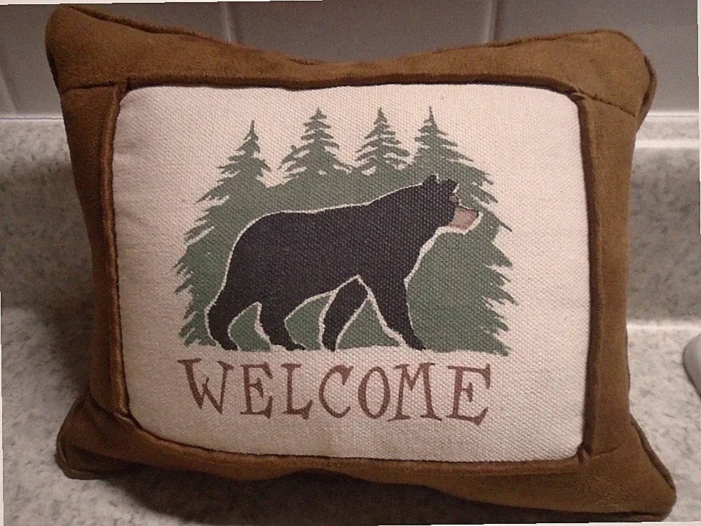 Suede & canvas BEAR 9" x 7 "Woodland Lodge Cabin Wild life Accent Pillow Rustic