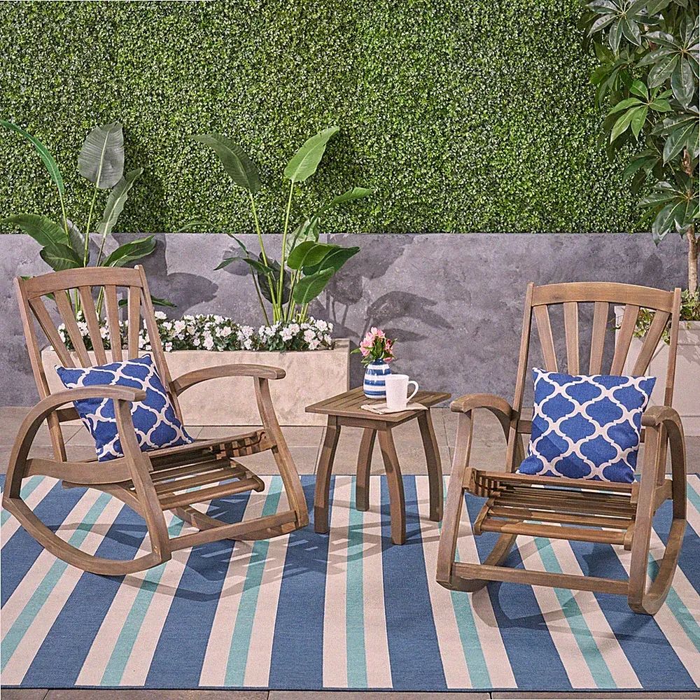 Sunview Outdoor Rustic Acacia Wood Recliner Rocking Chair with Side Table by...