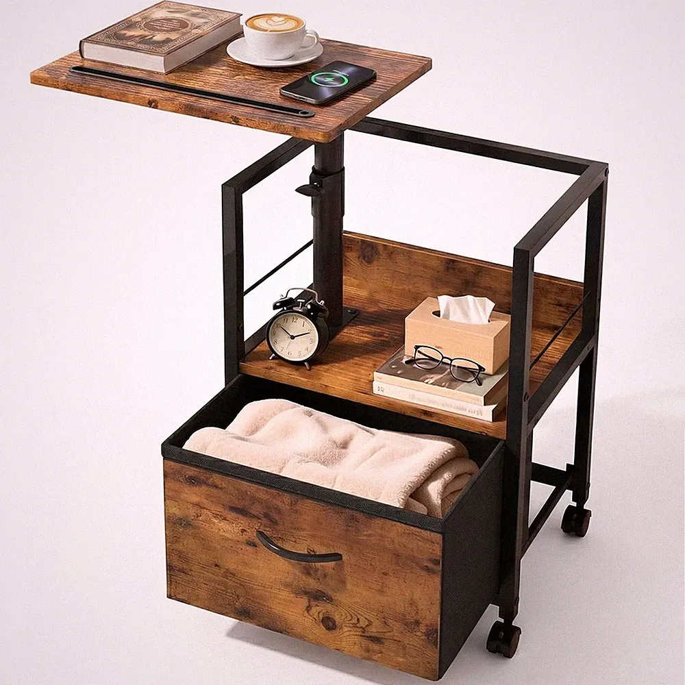 Swivel Lift Top Nightstand, Rolling Side Table for Recliner, Bedside Table wi...