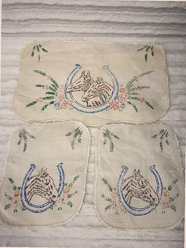 Vintage Embroidered Armchair Headrest Covers Fabric Horse (NOT EMBROIDERED YET)