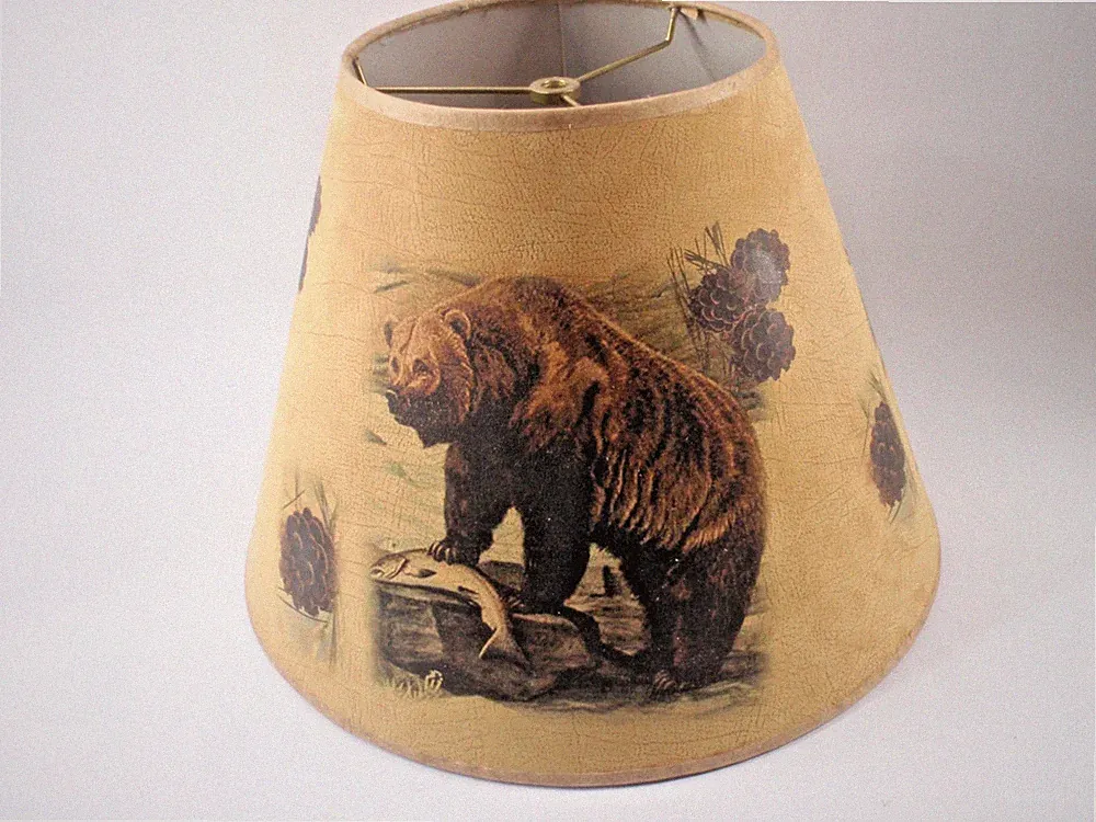 VINTAGE Faux Suede BEAR Fish ELK MOOSE Cabin Lodge Rustic QUALITY LAMPSHADE 14"