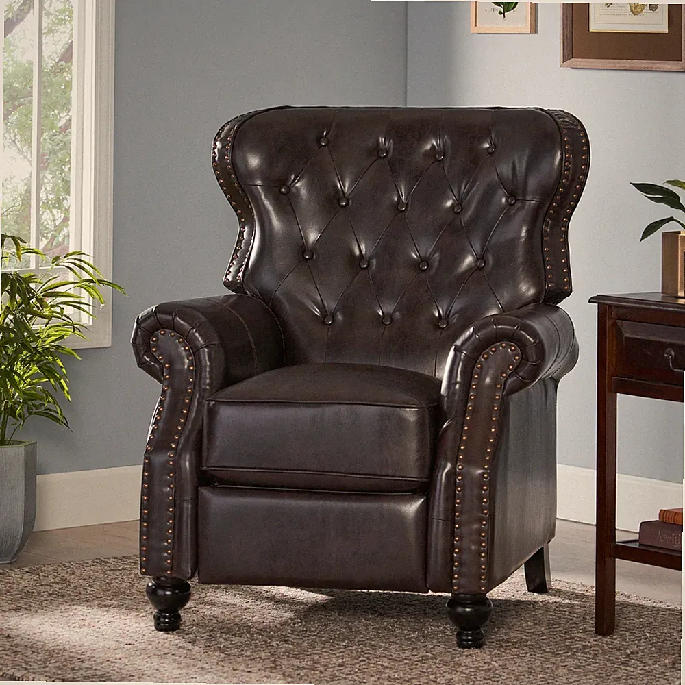 Walder Contemporary Tufted Recliner with Nailhead Trim, Brown and Dark Brown