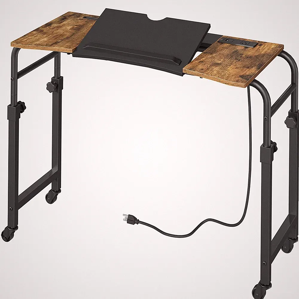 YATINEY Overbed Table with Charging Station, Recliner Table with Wheels, Over...